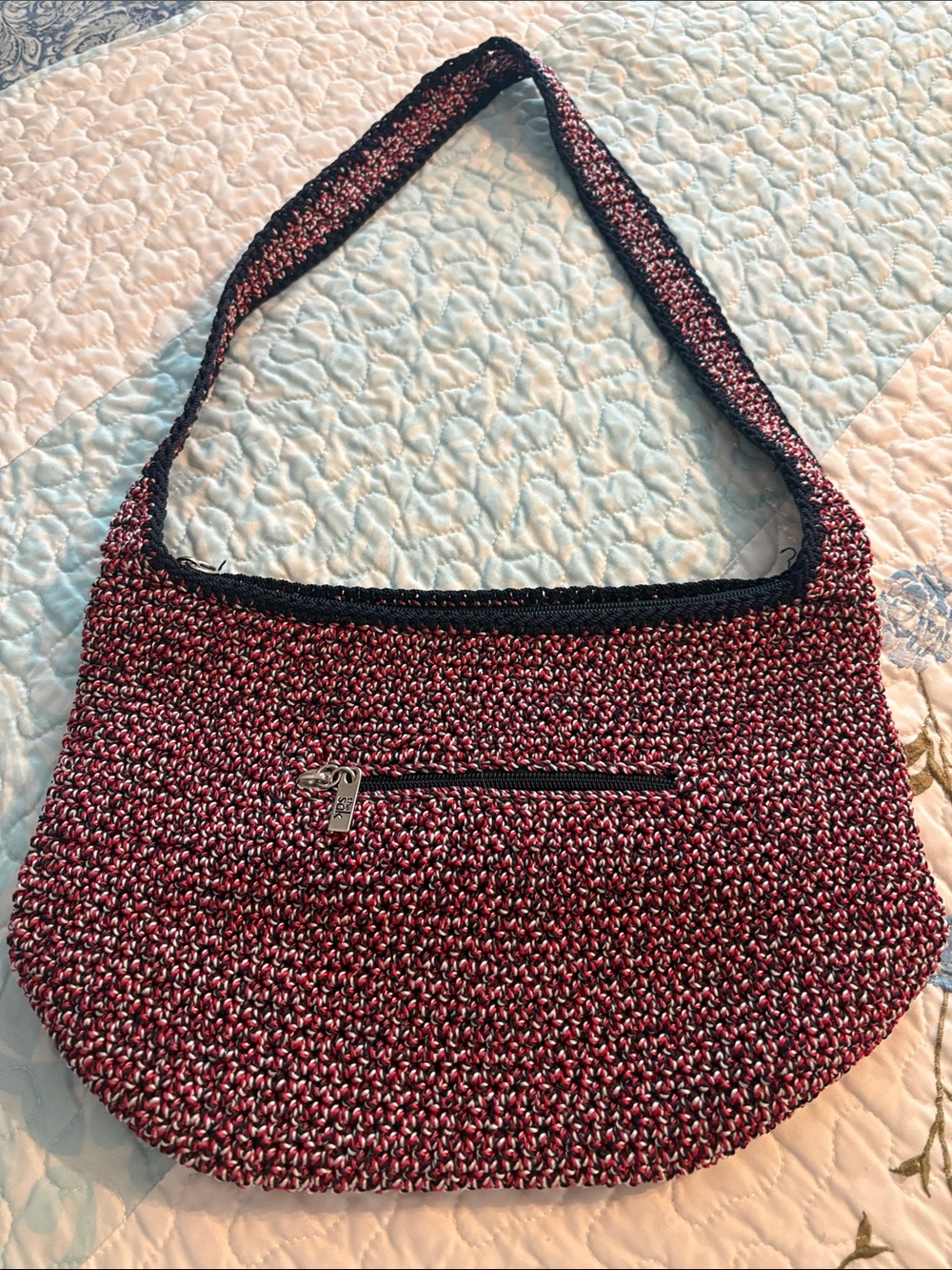 The Sak Red, White & Blur Woven Shoulder Bag with Front Zip